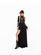 Arielink Vintage Ruffled Patchwork A Line Side Slit Women's Maxi Skirts