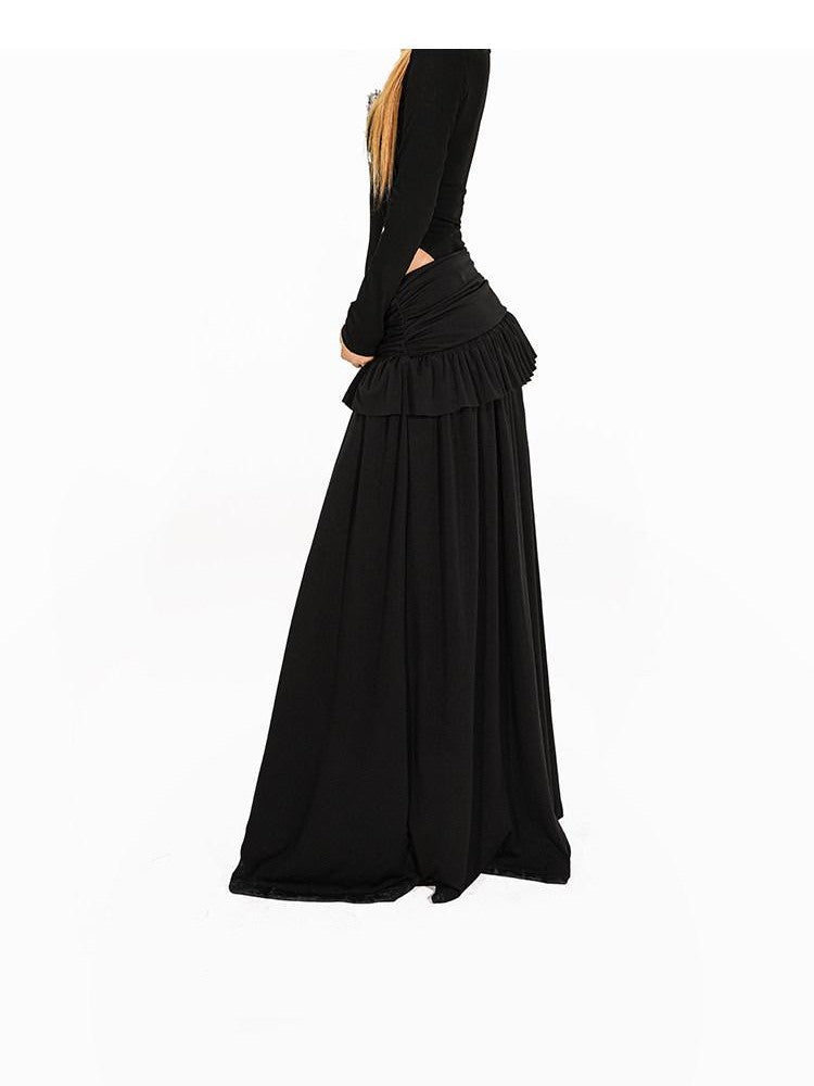 Arielink Vintage Ruffled Patchwork A Line Side Slit Women's Maxi Skirts