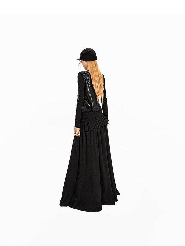 Arielink Vintage Ruffled Patchwork A Line Side Slit Women's Maxi Skirts