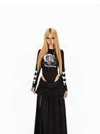 Arielink Vintage Ruffled Patchwork A Line Side Slit Women's Maxi Skirts