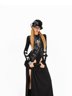 Arielink Vintage Ruffled Patchwork A Line Side Slit Women's Maxi Skirts