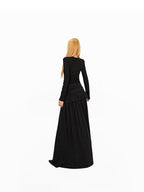 Arielink Vintage Ruffled Patchwork A Line Side Slit Women's Maxi Skirts
