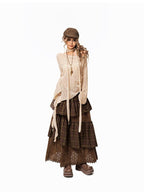 Arielink Vintage Slouchy Asymmetrical One Shoulder Women's Knitted Long Sleeve T-shirts
