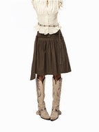 Arielink Vintage Textured Ruffle Tie Waist Puff Sleeve Women's Short Sleeve T-shirts