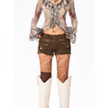 Arielink Vintage Wash Distressed Cargo Low Rise Frayed Hem Women's Brown Denim Shorts 844803044838