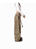 Arielink Wasteland Distressed Printed Women's Denim Low Rise Button Fly Wide-leg Jeans