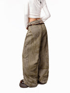 Arielink Wasteland Distressed Printed Women's Denim Low Rise Button Fly Wide-leg Jeans
