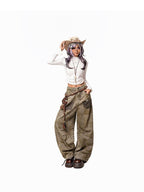 Arielink Wasteland Distressed Printed Women's Denim Low Rise Button Fly Wide-leg Jeans