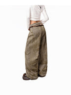 Arielink Wasteland Distressed Printed Women's Denim Low Rise Button Fly Wide-leg Jeans