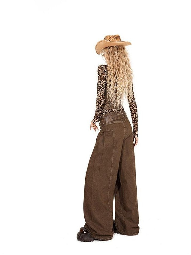 Arielink Western Leopard Mesh Distressed Slim Women's Faux Leather Vests