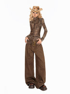 Arielink Western Leopard Mesh Distressed Slim Women's Faux Leather Vests