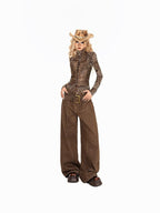 Arielink Western Leopard Mesh Distressed Slim Women's Faux Leather Vests