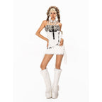Arielink White Lace Spliced Asymmetric Bodycon Punk Women's Strapless Mini Dresses 934245623617