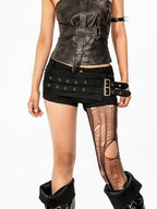 Arielink Y2k Studded Patchwork Asymmetric Low Rise Women's Denim Shorts
