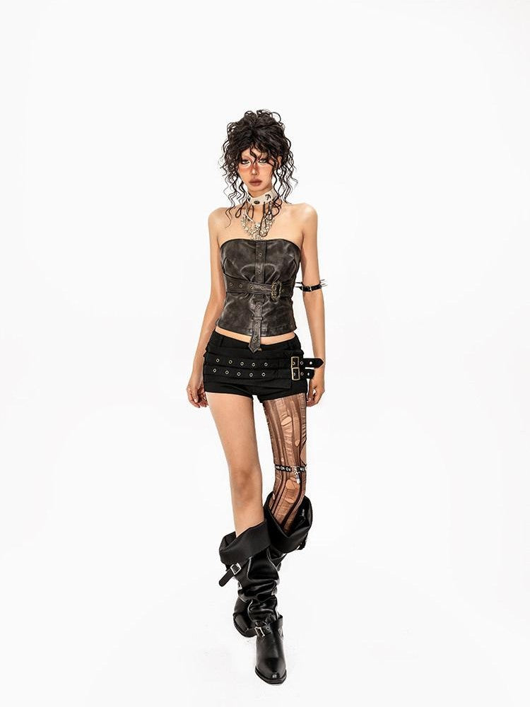 Arielink Y2k Studded Patchwork Asymmetric Low Rise Women's Denim Shorts