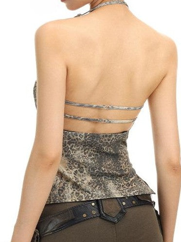 BIGGOLD STUDIO Camouflage Open Back Halter Slim Fit American Women's Tank Tops