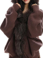 BIGGOLD STUDIO Faux Fur Trim Hooded Spliced Knit Women's Cotton Cardigans