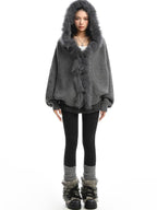 BIGGOLD STUDIO Faux Fur Trim Hooded Spliced Knit Women's Cotton Cardigans