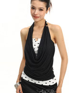 BIGGOLD STUDIO Polka Dot Print Halter V-neck Backless Women's Slim Fit Tank Tops
