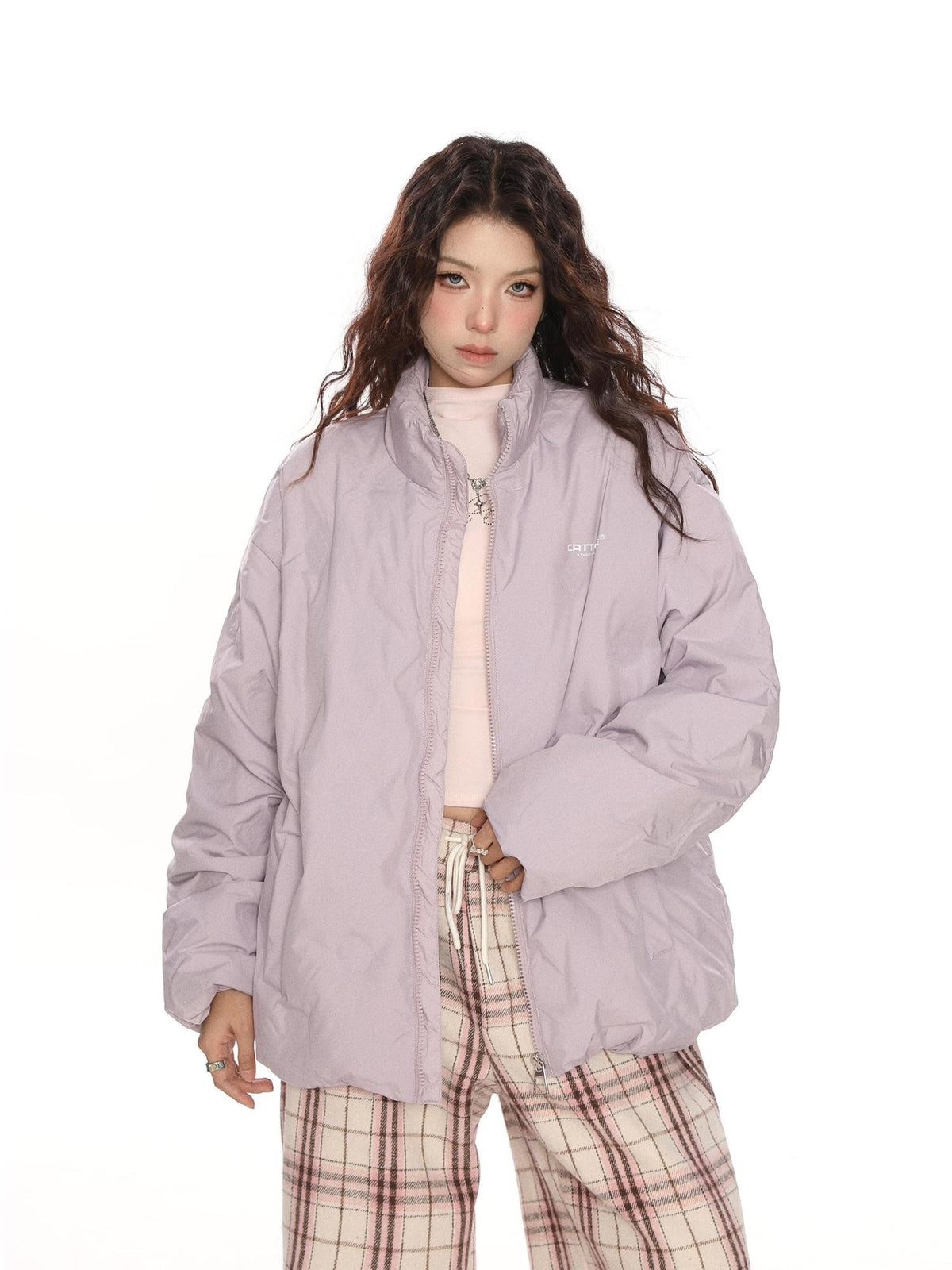 BIGGOLD STUDIO Quilted Stand Collar Letter Print Women's White Duck Down Down Jackets