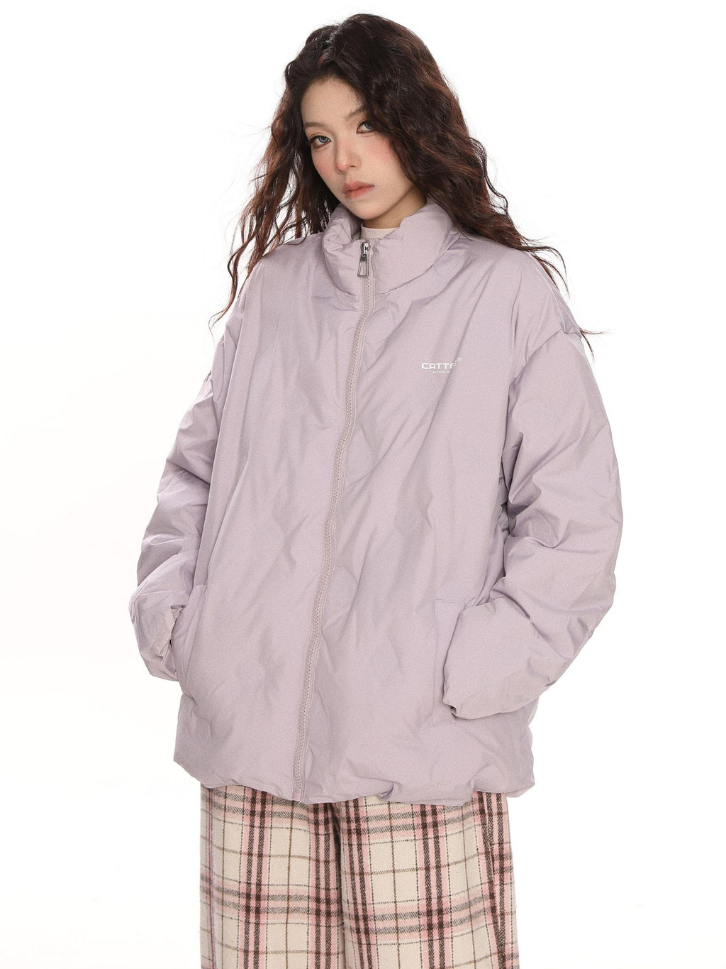 BIGGOLD STUDIO Quilted Stand Collar Letter Print Women's White Duck Down Down Jackets