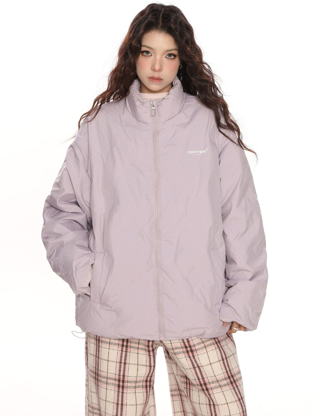 BIGGOLD STUDIO Quilted Stand Collar Letter Print Women's White Duck Down Down Jackets