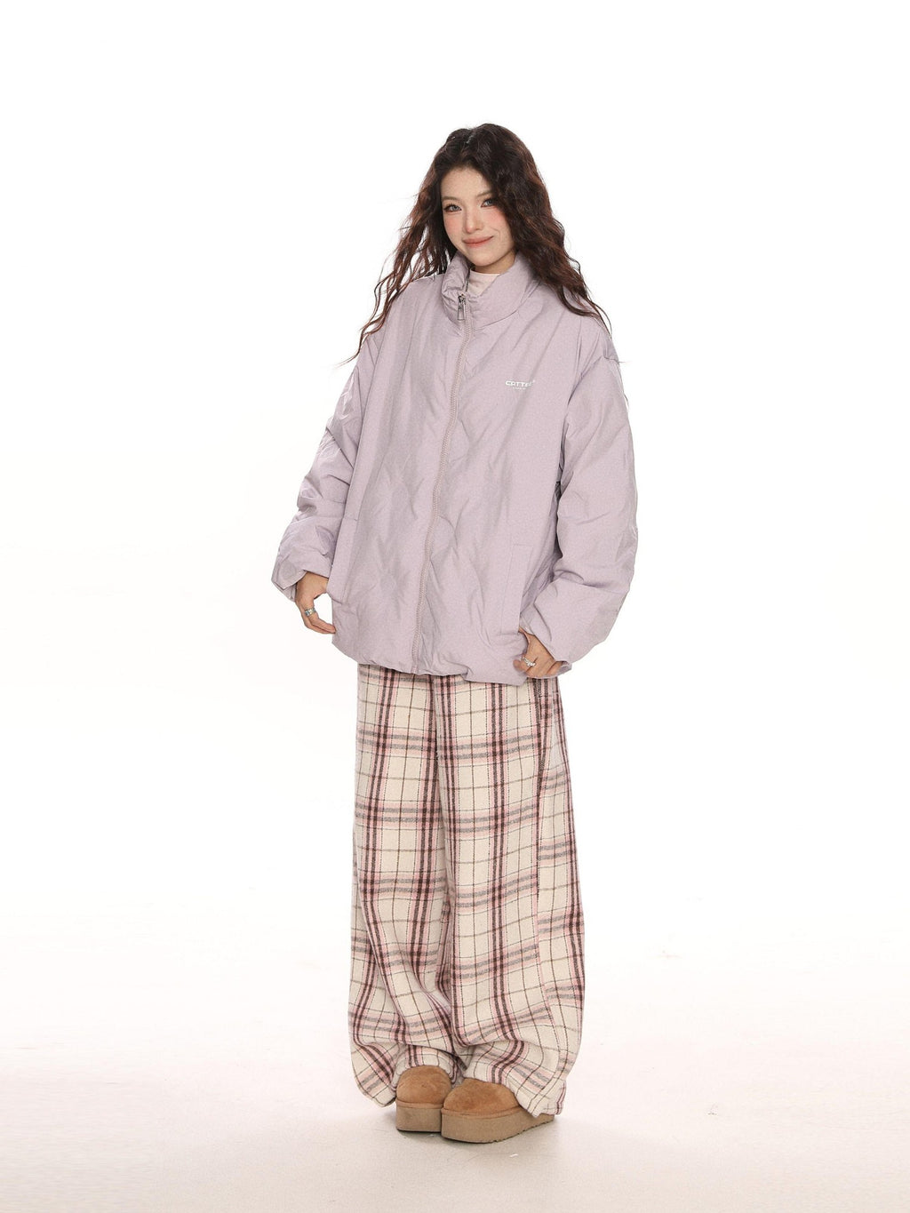 BIGGOLD STUDIO Quilted Stand Collar Letter Print Women's White Duck Down Down Jackets