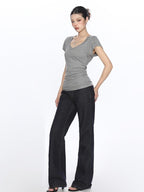 BIGGOLD STUDIO V-neck Solid Color Korean Slim Fit Women's Cotton Short Sleeve T-shirts