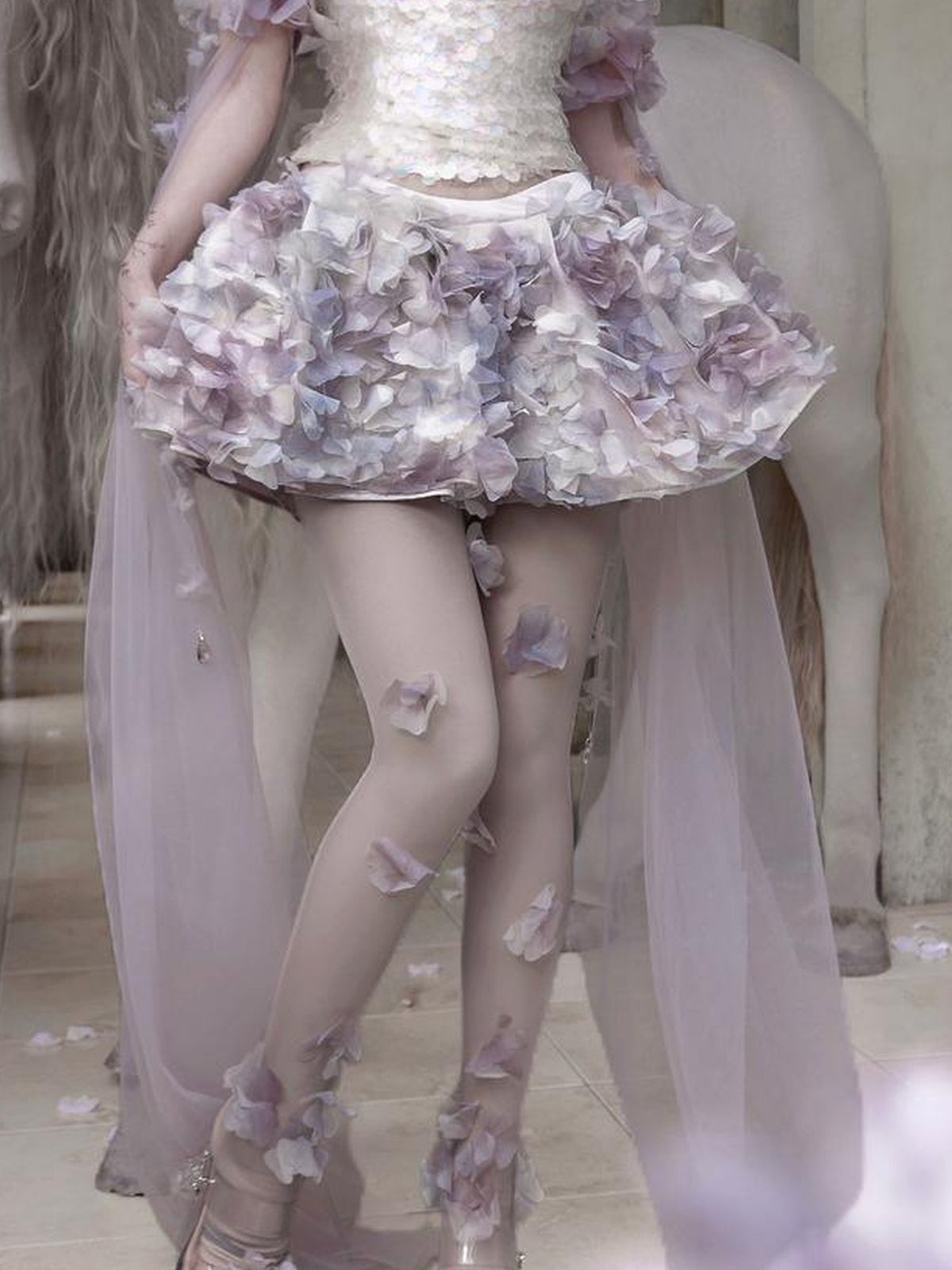 BLOOD SUPPLY 3d Floral Puffball Mid Waist Polyester Women's Mini Skirts