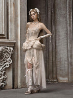BLOOD SUPPLY Broken Ballet Rococo Gold Embroidered Bustier Women's Polyester Tube Tops