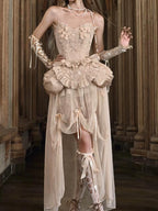 BLOOD SUPPLY Broken Ballet Rococo Gold Embroidered Bustier Women's Polyester Tube Tops