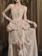 BLOOD SUPPLY Broken Ballet Rococo Gold Embroidered Bustier Women's Polyester Tube Tops