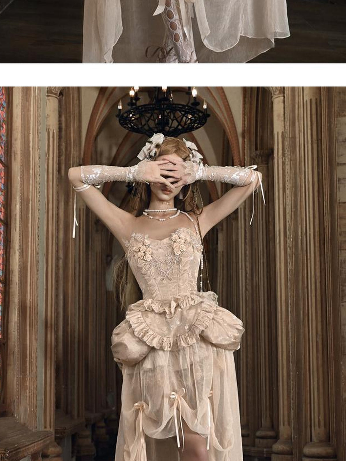 BLOOD SUPPLY Broken Ballet Rococo Gold Embroidered Bustier Women's Polyester Tube Tops