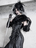 BLOOD SUPPLY Dark Gothic Snakeskin Print Bodycon Mermaid Women's Polyester Slip Maxi Dresses