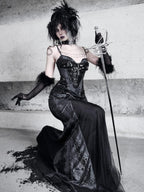 BLOOD SUPPLY Dark Gothic Snakeskin Print Bodycon Mermaid Women's Polyester Slip Maxi Dresses