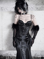 BLOOD SUPPLY Dark Gothic Snakeskin Print Bodycon Mermaid Women's Polyester Slip Maxi Dresses