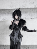 BLOOD SUPPLY Dark Gothic Snakeskin Print Bodycon Mermaid Women's Polyester Slip Maxi Dresses