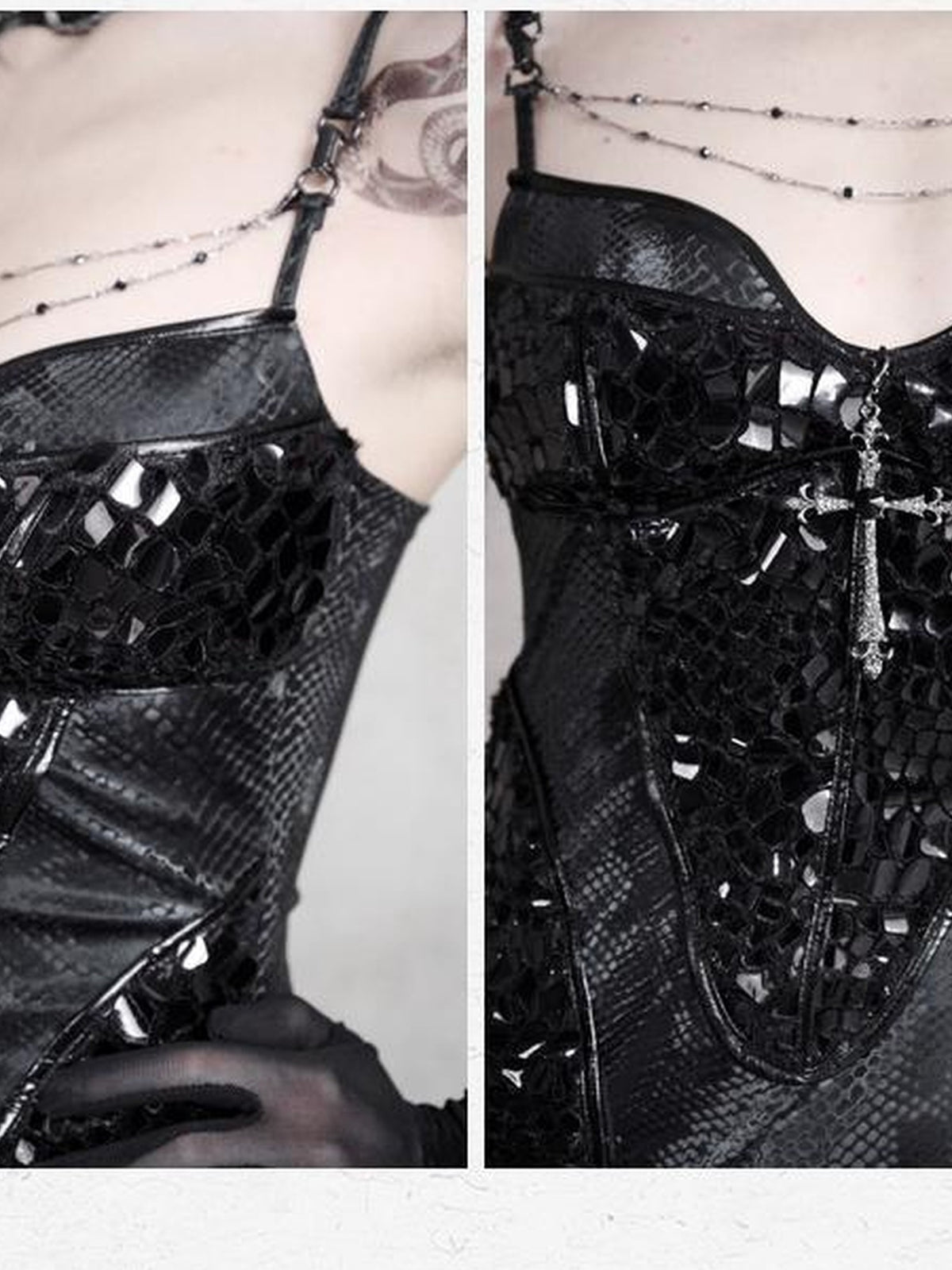 BLOOD SUPPLY Dark Gothic Snakeskin Print Bodycon Mermaid Women's Polyester Slip Maxi Dresses