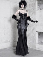 BLOOD SUPPLY Dark Gothic Snakeskin Print Bodycon Mermaid Women's Polyester Slip Maxi Dresses