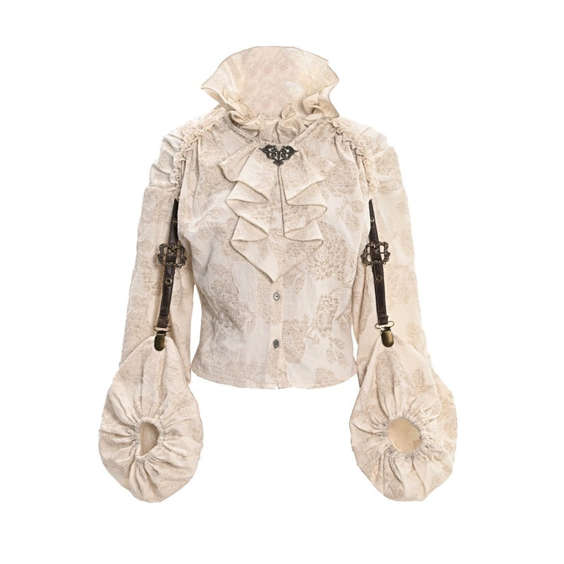 BLOOD_SUPPLY_Distressed_Ruffle_Stand_Collar_Linen_Cotton_Women's_Blouses_746865051429_MISSTT