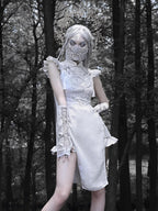 BLOOD SUPPLY Dragon Scale Embroidered New Chinese Style Slit Qipao Women's Polyester Casual Midi Dresses