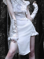 BLOOD SUPPLY Dragon Scale Embroidered New Chinese Style Slit Qipao Women's Polyester Casual Midi Dresses