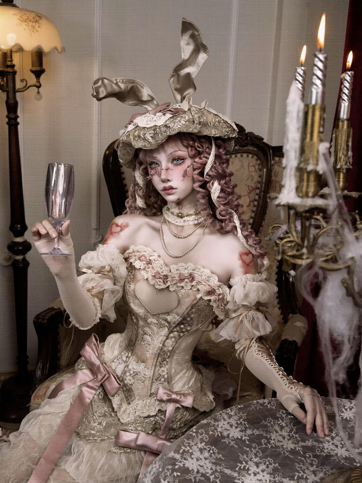 BLOOD SUPPLY Elegant French Style Rabbit Ear Round Crown Polyester Women's Hats