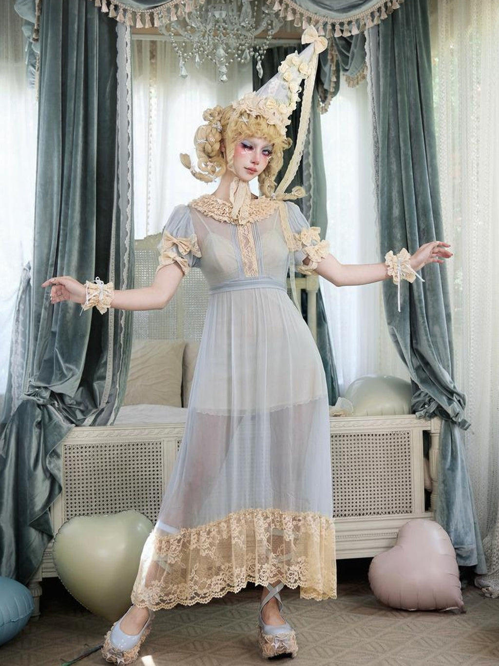 BLOOD SUPPLY French Rococo Lace Short Sleeve Polyester Women's Casual Maxi Dresses