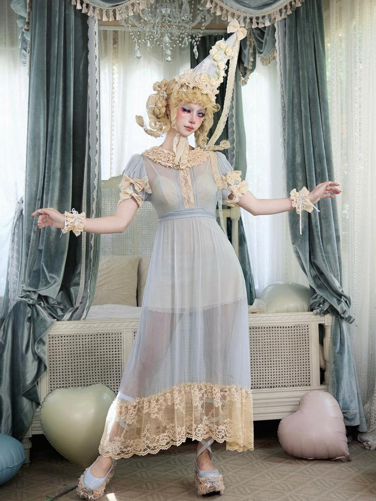BLOOD SUPPLY French Rococo Lace Short Sleeve Polyester Women's Casual Maxi Dresses