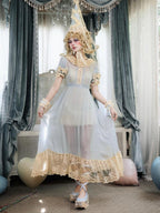 BLOOD SUPPLY French Rococo Lace Short Sleeve Polyester Women's Casual Maxi Dresses
