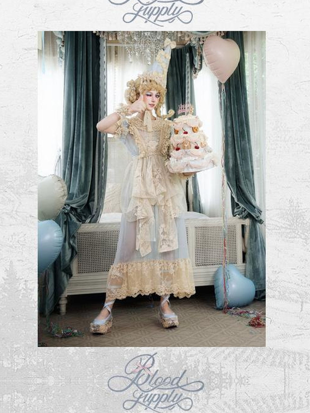 BLOOD SUPPLY French Rococo Lace Short Sleeve Polyester Women's Casual Maxi Dresses