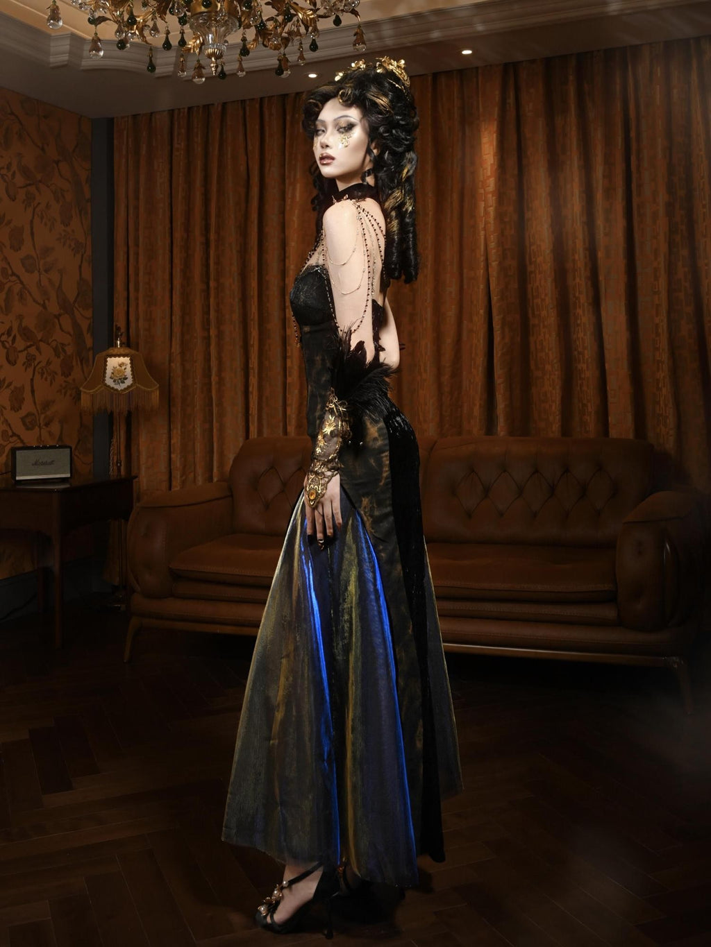 BLOOD SUPPLY Gilded Classical Style Women's Polyester Slip Maxi Dresses