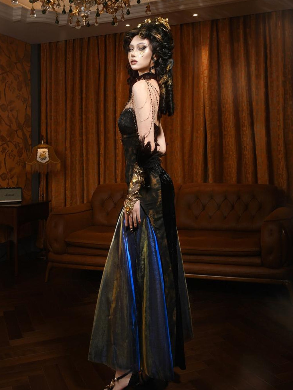 BLOOD SUPPLY Gilded Classical Style Women's Polyester Slip Maxi Dresses