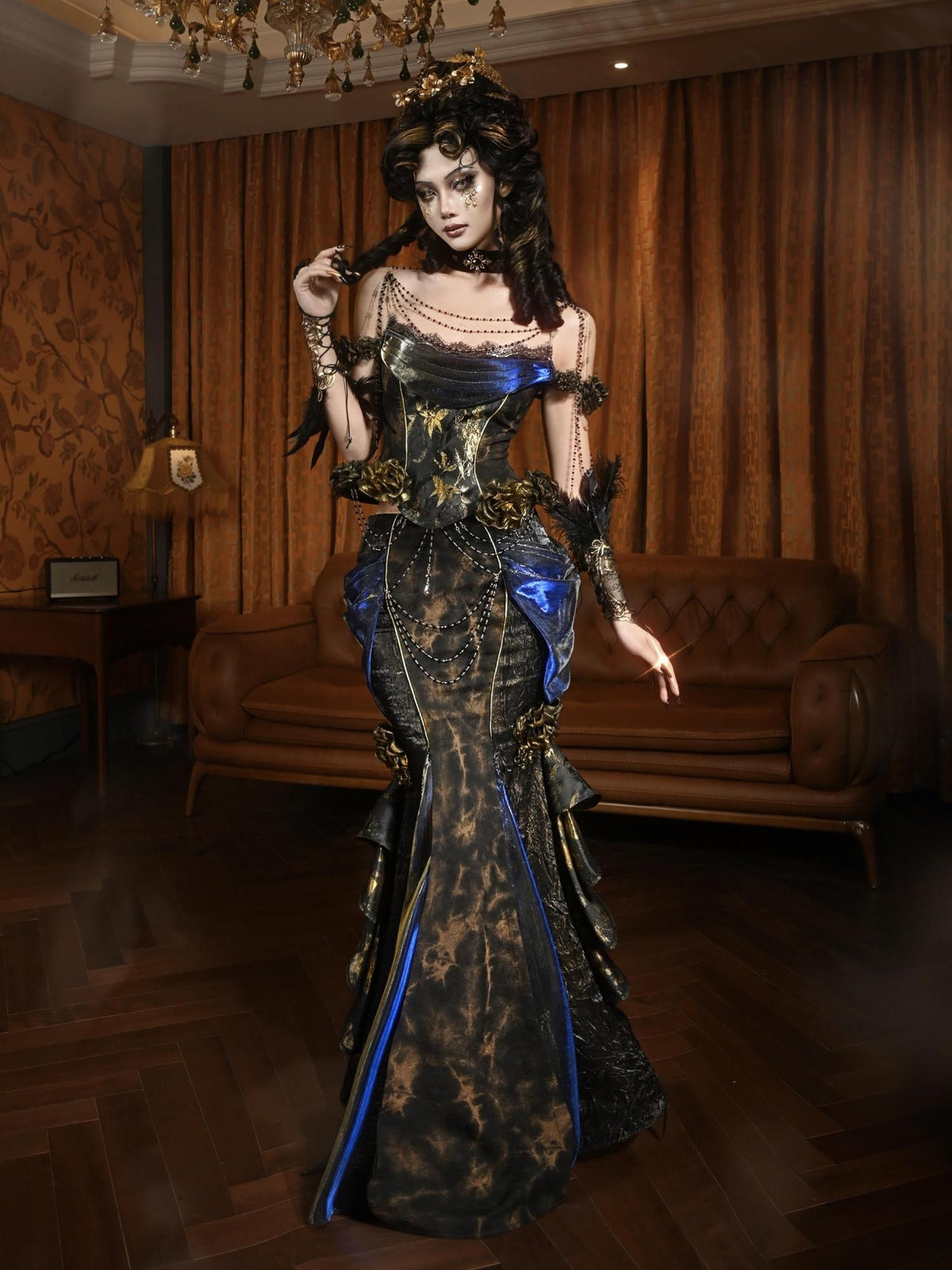 BLOOD SUPPLY Gilded Rose Embroidered Corset Style Women's Polyester Tube Tops